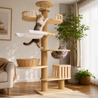 Arbre à chat classique en laine du sol au plafond avec lit intégré, griffoir et jouet, tour à chat durable en sisal sans formaldéhyde