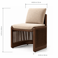 Fauteuil de salon d'extérieur moderne sans accoudoirs en bois massif avec panneau en corde torsadée, chaise d'appoint de patio avec assise incurvée pour jardin, terrasse, balcon