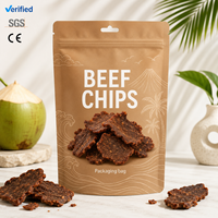 Sachets personnalisés imprimés à fond plat pour emballage alimentaire de chips de bœuf, sacs en plastique avec fermeture éclair refermable, vente en gros