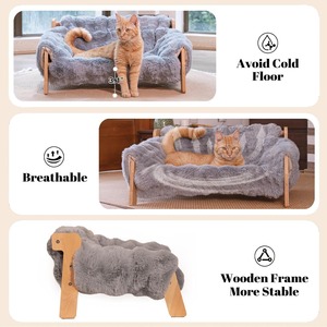 Lit de canapé de <span class=keywords><strong>chat</strong></span> surélevé en bois chats d'intérieur couverture moelleuse lavable amovible <span class=keywords><strong>chaise</strong></span> longue Kitty surélevée adaptée au chiot - Product Image 4