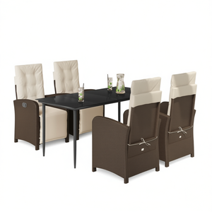 Set da Pranzo da Giardino in Rattan Bianco Crema e Marrone, 4 Posti, Resistente alle Intemperie, Arredamento da Esterno dal Design Contemporaneo - Product Image 1