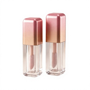 Custom Square Lip Gloss <b>Bottle</b> 5/6/7ml with Large Applicator Electroplated Gradient <b>Pink</b> Lip Serum Container - Product Image 6
