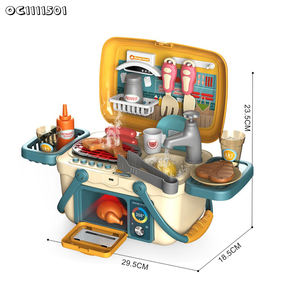 Ensemble de jouets de <span class=keywords><strong>cuisine</strong></span> Montessori pour enfants, mini barbecue de jeu, articles ménagers, <span class=keywords><strong>simulation</strong></span> pour filles avec valise - Product Image 6