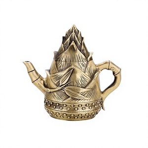 Tetera de metal de estilo chino tradicional con tapa y asa, tetera decorativa - Product Image 4