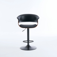 Tabouret de bar pivotant moderne en cuir PU européen avec pieds en bois courbé et métal pour la maison, le bureau, l'hôtel et la salle à manger