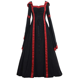 Vestido renacentista para mujer <span class=keywords><strong>con</strong></span> capucha Medieval Vintage <span class=keywords><strong>con</strong></span> cordones corsé vestido gótico Cosplay disfraces - Product Image 2