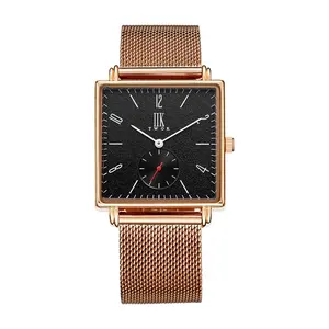 Men's Square Dial Minimalist Stainless Steel Mesh Strap Leather Band Interchange Wristwatches Luxury Men Watch Quartz