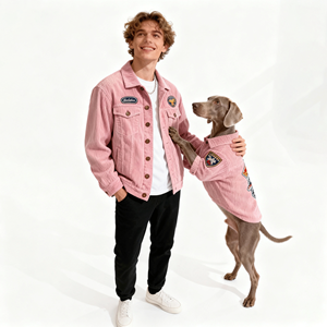 Veste pour homme en velours côtelé avec broderie de luxe personnalisée, bouton tendance, surdimensionnée, de haute qualité, vêtements assortis pour chien - Product Image 3