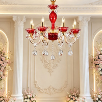Lustre en cristal rouge, petit luminaire suspendu de style européen pour la décoration intérieure de salle de mariage, villa, chambre, banquet