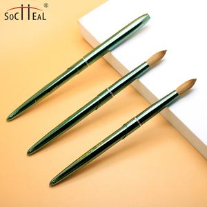 2023 nouveau Kolinsky acrylique brosse à ongles Logo personnalisé vert métal poignée <span class=keywords><strong>ronde</strong></span> tête sertie pinceaux à ongles pour ongles en acrylique - Product Image 2