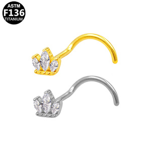 Piercing de <span class=keywords><strong>nez</strong></span> en titane Getta G23/ASTM-F136 en forme de S, micro-incrusté de zircon, cœur creux, fleur, plaqué or, pour cadeaux - Product Image 2