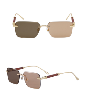 משקפי שמש מלבניים משני צבעים אופנתיים UV400 עם מסגרת עץ, ללא מסגרת אופטית, קצוות חתוכים, הגנה חיצונית לגברים - Product Image 6