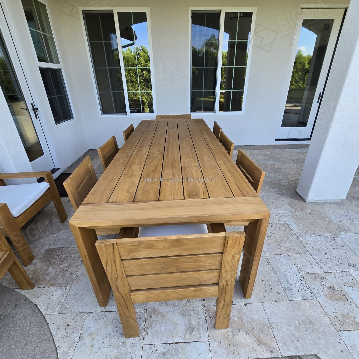 Luxury Modern Teak Wood Outdoor Dining Table and Chair Set 6-8-10 Seat Foldable for Patio Garden Park Entry Villa Gym