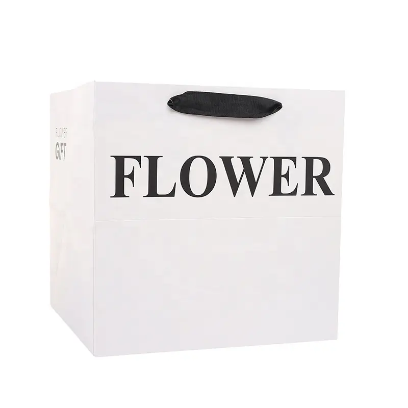大きな花のパッケージを運ぶためのカスタムロゴロングショルダーハンドルペーパーバッグリサイクル可能なホットスタンプ面