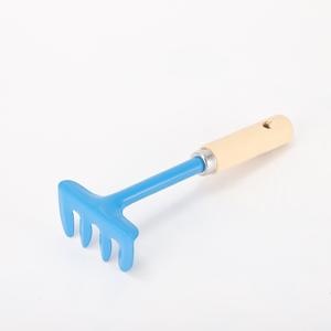 Blue Plastic Garden Rake With Wooden Handle For <b>Kids</b> Beach And Gardening Use - Product Image 1