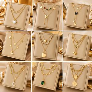 Custom High Quality Stainless Steel 18K Gold Imitation Pearl Layered Heart Butterfly Pendant Necklace Women Engagement Gift US - Product Image 2