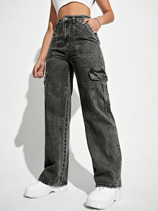 Pantalones Cargo Bajos de Mezclilla para <span class=keywords><strong>Mujer</strong></span> al por Mayor, Estilo Cool Girl, con Bolsillos, Vintage, de Pierna Ancha, Holgados, de Poliéster/Algodón - Product Image 6