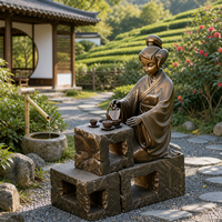 Statue de cérémonie du thé : Deux femmes buvant du thé, vaguelettes d'eau, décoration de table de jardin
