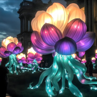 Lanterne géante en soie en forme de fleur de lotus flottante sur l'eau, sculpture lumineuse LED pour jardin botanique extérieur ou lac