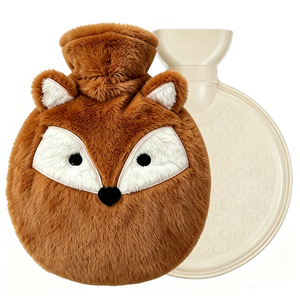 Belle bouteille d'eau chaude ronde mini de 1000 ml avec housse en peluche <span class=keywords><strong>renard</strong></span>, idéale pour se réchauffer les mains - Product Image 1