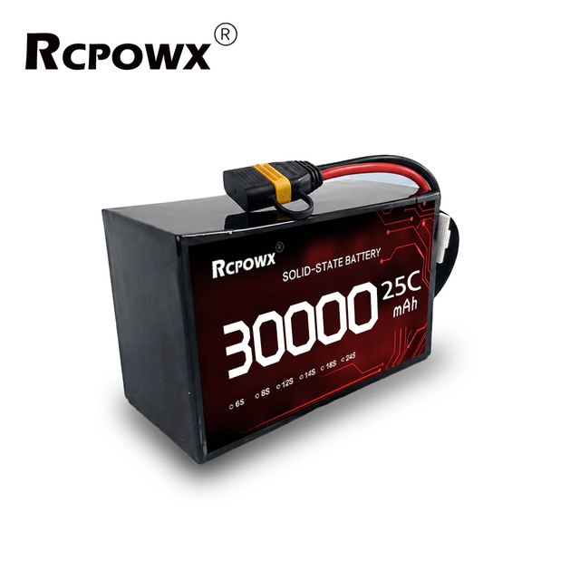 12S 44.4V 30000mAh 15C Ultra High Capacity RcPowx Drone Battery 30-45kg Heavy Lift Long Flight UAV Solid State 350Wh/kg LD03