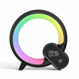 2024 New Customizable Portable LED Glowing Smart Wireless Speaker with Alarm Clock Night Light