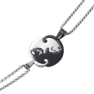 Weiß schwarz Katze Freundschaft individueller Schmuck Edelstahl für Valentinstag Halskette 2024 Schmuck Geschenkset für Damen Mädchen