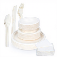 Ensemble d'ustensiles jetables compostables en bagasse, kit de vaisselle écologique, fourchettes, couteaux, cuillères biodégradables pour fête