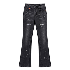 Jean évasé de créateur avec effet éclaboussures d'encre, jean rétro personnalisé de haute qualité, <span class=keywords><strong>pantalon</strong></span> en denim extensible pour homme, jean slim délavé à l'acide - Product Image 2