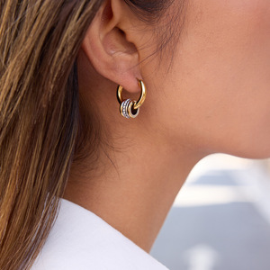 Aros Geométricos de Dos Tonos en Acero Inoxidable y Oro de 18K con Circonitas Blancas en Canal para Uso Diario - Product Image 2