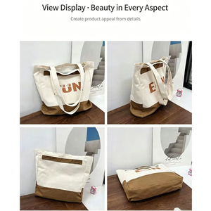 Sac fourre-tout en toile personnalisé avec impression de lettres, grande capacité, pour femmes, sans doublure, réutilisable, pour les étudiants, usage quotidien - Product Image 5