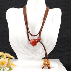 प्राकृतिक क्रिस्टल एगेट पत्थर 25 मिमी दिल के आकार के लटकन समायोज्य पेट शरीर श्रृंखला गर्मियों समुद्र तट कमर शरीर के गहने - Product Image 6