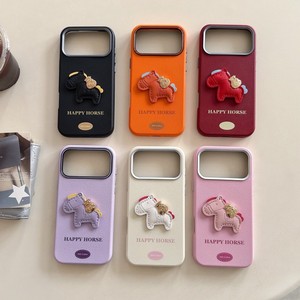 Étui de téléphone portable en cuir PU motif <span class=keywords><strong>cheval</strong></span> de dessin animé mignon pour iPhone 17 Pro Max 16 15 14 Plus, <span class=keywords><strong>coque</strong></span> arrière en TPU PC texturé lin - Product Image 2