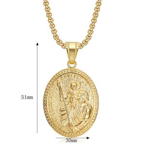 Colliers à maillons et pendentifs Hip Hop Saint <span class=keywords><strong>Christophe</strong></span>, motif pièce religieuse chrétienne, en acier titane, plaqué or 18 carats, bijoux de mode pour femmes - Product Image 5