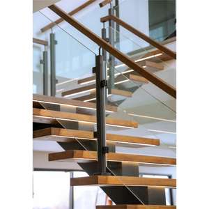 <span class=keywords><strong>Escalera</strong></span> <span class=keywords><strong>Interior</strong></span> Popular DB de Viga Única Recta con Peldaños Abiertos de <span class=keywords><strong>Madera</strong></span> Maciza <span class=keywords><strong>y</strong></span> Barandillas de Vidrio/Acero Inoxidable - Product Image 3