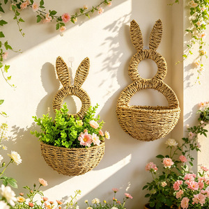 Panier <span class=keywords><strong>de</strong></span> Pâques <span class=keywords><strong>en</strong></span> jacinthe d'eau tressé à la main, pochette murale suspendue, décoration <span class=keywords><strong>de</strong></span> printemps, vente <span class=keywords><strong>en</strong></span> gros à prix abordable du Vietnam - Product Image 2