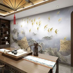 Papier peint mural 3D personnalisé pour restaurant, motif <span class=keywords><strong>plumes</strong></span> et <span class=keywords><strong>oiseaux</strong></span> pour fond mural et plafond, style moderne et luxueux, imperméable - Product Image 1