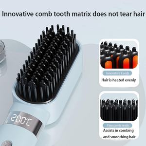 Brosse lissante sans fil en céramique anti-brûlure avec logo personnalisé, affichage LCD de la température, recharge USB - Product Image 4