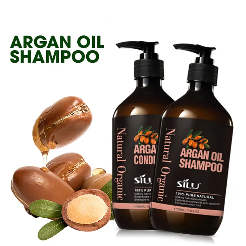 Conjunto de champú y acondicionador para el cabello, aceite de argán Natural de marca privada, sin sulfato a granel, fabricante al por mayor