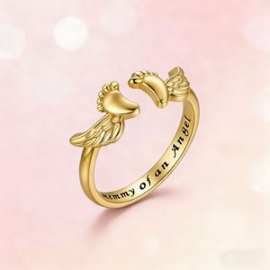 <span class=keywords><strong>Anillo</strong></span> de Mamá Ángel, Oro y Cobre, Elegante, Grabado con Huellas de Bebé, Corazón Romántico, Anillos Abiertos de Doble Capa para Mujer, Fiesta, Día de la Madre - Product Image 2