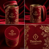Tube à vin en velours floqué de qualité supérieure, intérieur en métal doré, motif floral vintage en feuille d'aluminium pour commandes de cadeaux en gros personnalisées