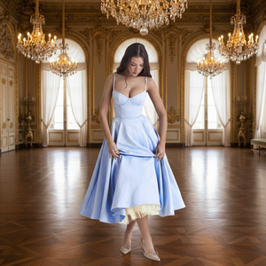 Nuovo Abito Lungo Estivo 2026 <span class=keywords><strong>in</strong></span> <span class=keywords><strong>Taffetà</strong></span> Francese Vintage Europeo-Americano con Ampia Gonna a Doppio Strato Senza Spalline e Vita Alta - Product Image 5