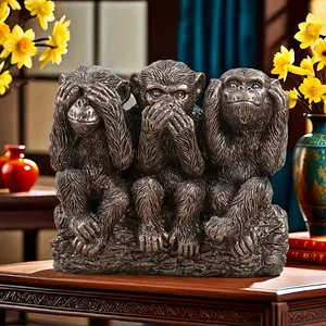 Estatuas divertidas de monos-No escuches, <span class=keywords><strong>Don</strong></span> Secrets con las manos sobre las orejas Mono de resina recubierto de bronce-Estatua de 3 Monos Sabios - Product Image 5