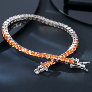 Pulsera de Cadena de Eslabones de Plata 925 con Diamantes Moissanita VVS de 2mm y 3mm, Bañada en Oro Blanco de 18k, Color Naranja Dulce, Estilo Tenis, Unisex y de Moda - Product Image 2