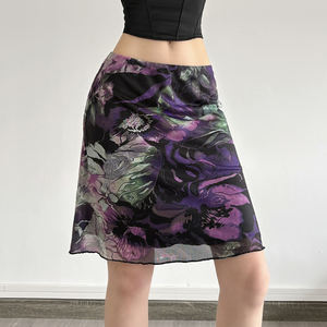 Jupe midi vintage française tie-dye en maille pour femme, taille basse, double couche, transparente, élégante et fluide, idéale pour l'été - Product Image 4