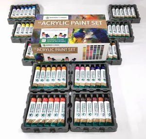 Tinta acrílica não-tóxica 60 cores 22ml, conjunto em caixa de cartão com almofada acrílica