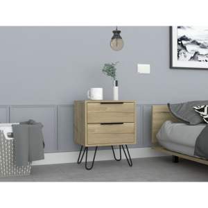 DB Modern Luxury European Style Skyoner 2 Nightstand con Harpin Legs Madera maciza Dos cajones Acabado en roble claro para dormitorio - Product Image 4