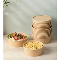 Custom Bedrukt Wegwerp 500Ml Food Grade Afhaaldoos Papier Kraft Bruine Papieren Kom Met Deksel