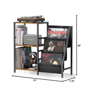 Thép Gỗ Vinyl Bảng Kỷ lục CD Lưu trữ Giá Kệ Tạp Chí Kệ Kỷ lục Máy Nghe Nhạc Đứng Nhà Phòng Khách Đồ Nội Thất - Product Image 2