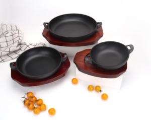 Poêle à frire <span class=keywords><strong>ronde</strong></span> en fonte noire pré-assaisonnée, pour plaques électriques, à gaz et à induction, utilisée pour le barbecue et la sautée <span class=keywords><strong>de</strong></span> légumes - Product Image 2